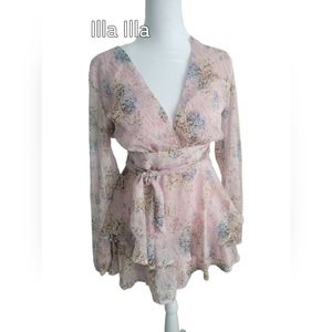 Illa ILLA Boho Ruffle Dress Pale Pink Mini Dress Sz M